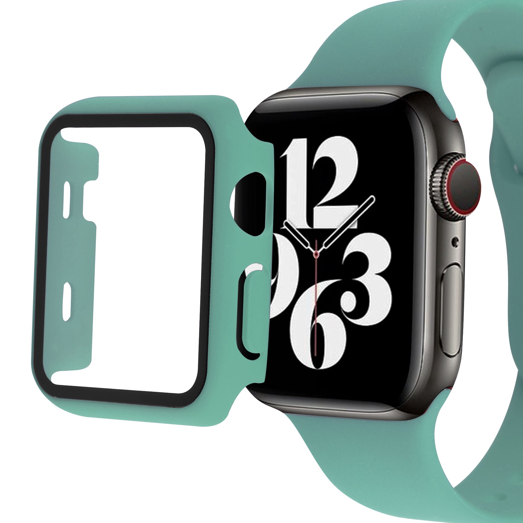 Silicone Watch Strap with PC Frame+Tempered Glass Screen Protector Anti-scratch Replacement for Apple Watch Series 7 45mm Silicone Watch Strap with PC Frame+Tempered Glass Screen Protector Anti-scratch Replacement for Apple Watch Series 7 45mm
